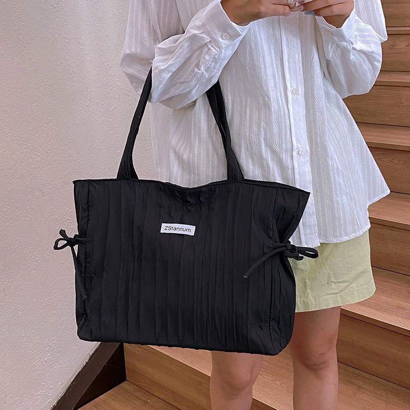Women Bags For Office Use - Женская складная полосатая нейлоновая сумка-тоут на